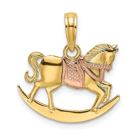 Gold 2D Two-tone Rocking Horse with Saddle Pendant