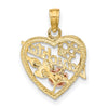14k Two-tone with White Rhodium #1 DAUGHTER In Heart with Flowers Charm