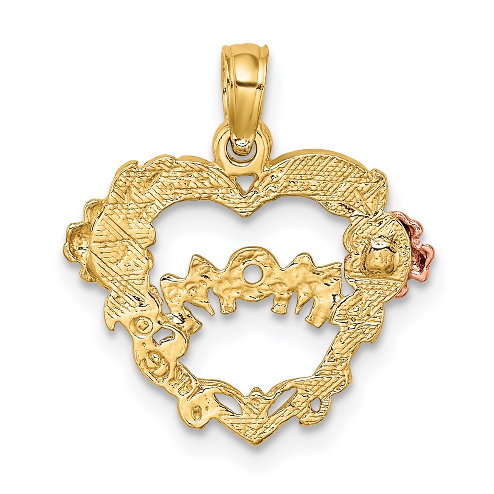 14k Two-tone with White Rhodium MOM Heart with Flowers Charm
