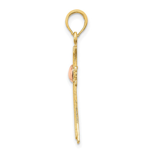 14k Two-Tone Textured Cross with Heart Charm