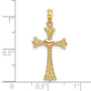 14k Two-Tone Textured Cross with Heart Charm