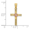 14k Two-Tone Textured Cross with Flower Charm
