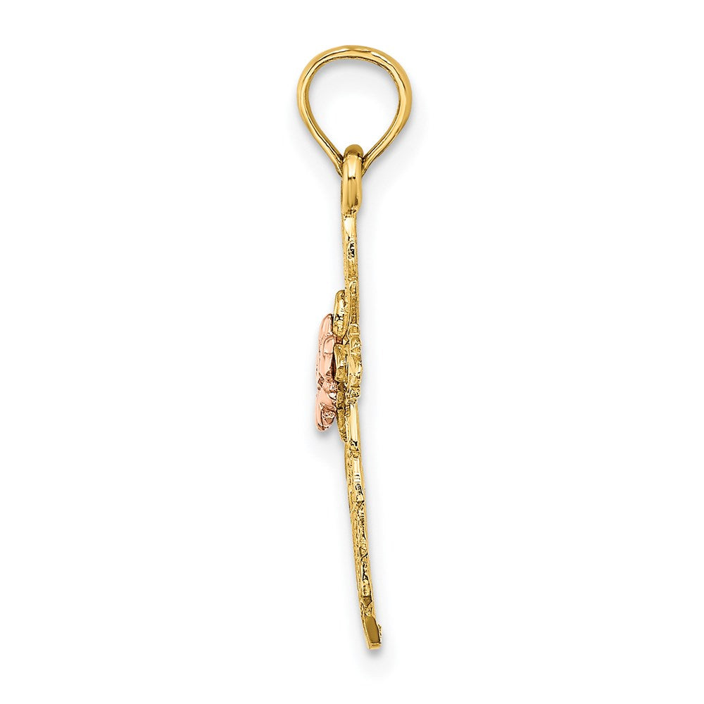 14k Two-tone Cut-Out Cross with Flower Charm