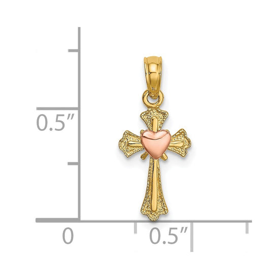 14k Two-Tone Cross with Heart Charm