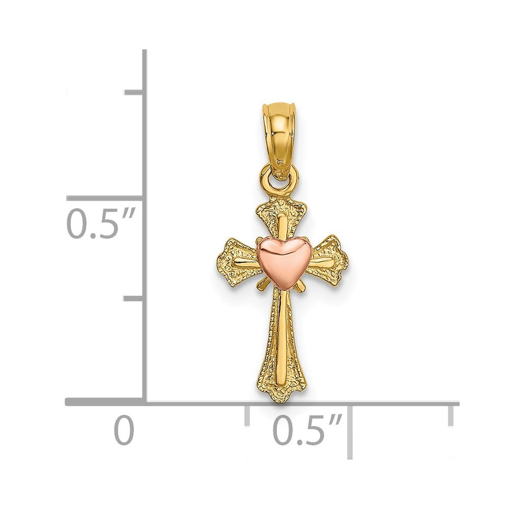 14k Two-Tone Cross with Heart Charm