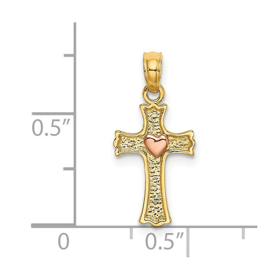 14k Two-Tone Heart In Cross Charm