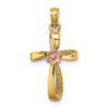 14k Two-Tone Twisted Cross with Flower Charm