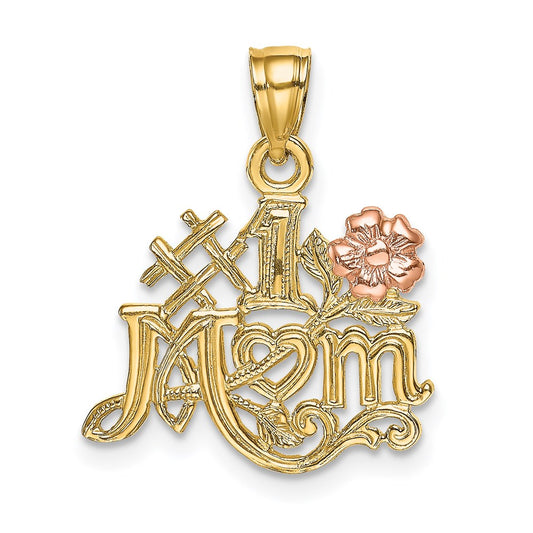 14k Two-Tone #1 MOM with Flower Charm
