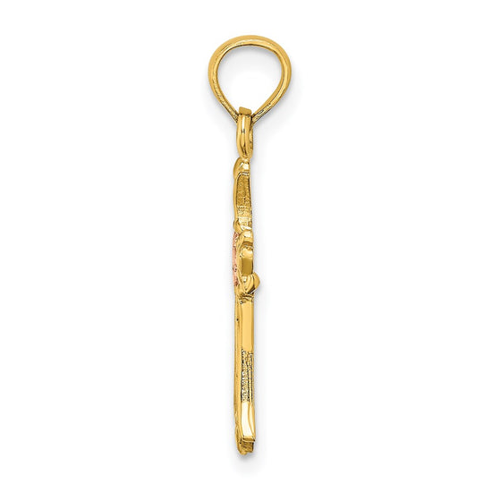 14k Two-Tone Cross with Flower Charm