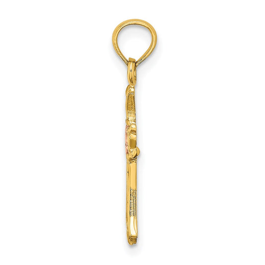 14k Two-Tone Cross with Flower Charm