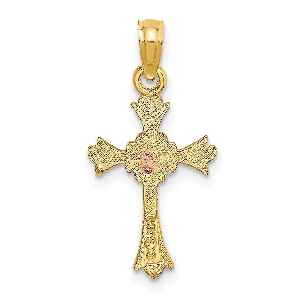 14k Two-Tone Cross with Flower Charm