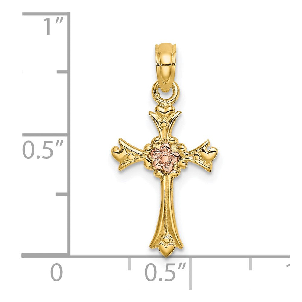 14k Two-Tone Cross with Flower Charm