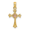 14k Two-Tone Cross with Flower Charm