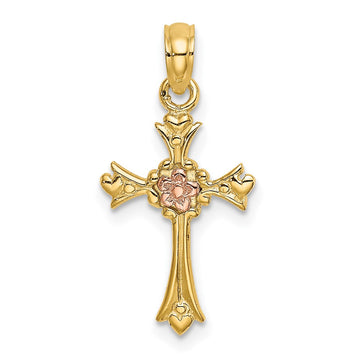 14k Two-Tone Cross with Flower Charm