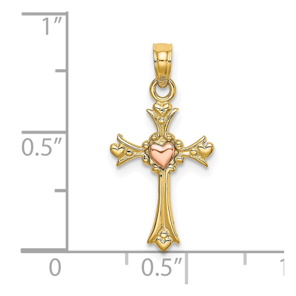14k Two-Tone Cross with Heart Charm