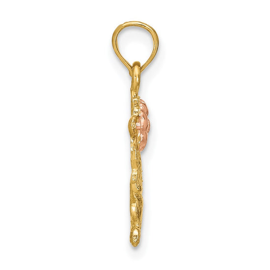 14k Two-Tone Dog Holding Flower Charm