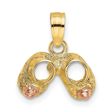 14k Two-Tone 3-D Baby Booties with Teddy Bear Charm