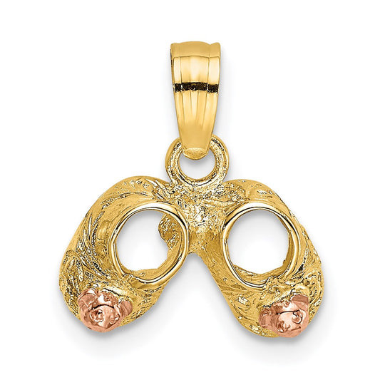 14k Two-Tone 3-D Baby Booties with Teddy Bear Charm