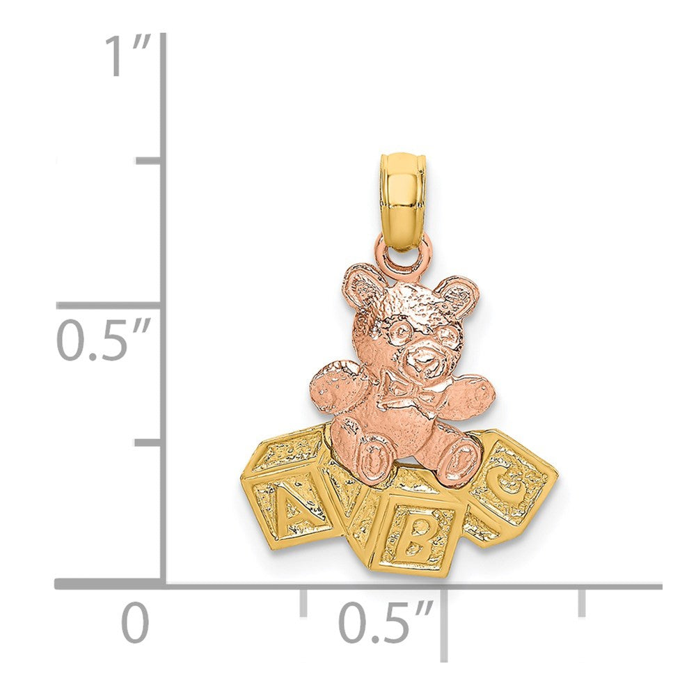 14k Two-Tone Teddy Bear with ABC Blocks Charm