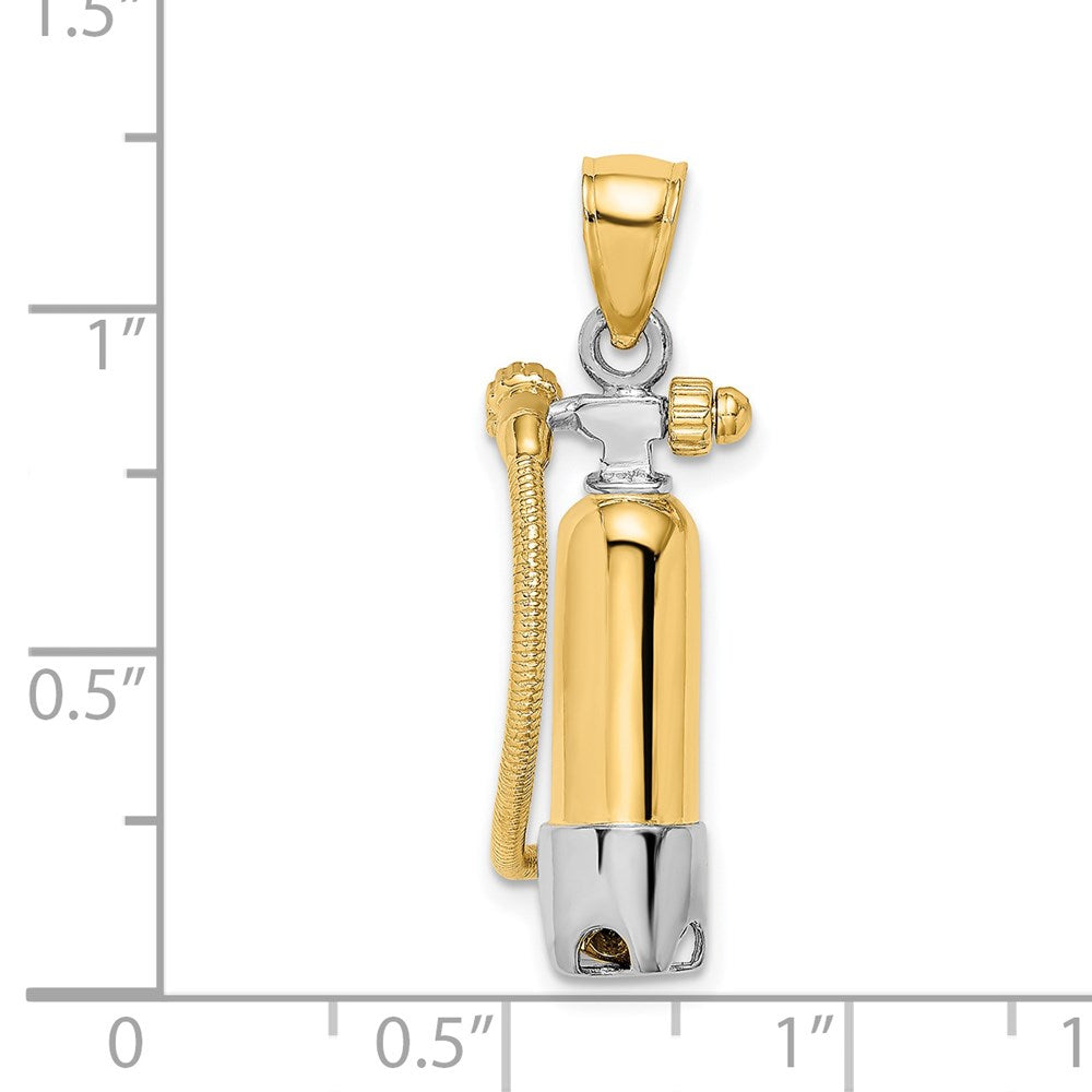 14K and White Rhodium 3-D Single Scuba Tank with Hose Charm