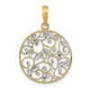 14K and White Rhodium Diamond-cut Filigree Round Charm