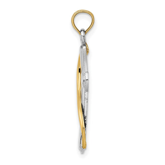 14K with White Rhodium Cross with Drape Charm