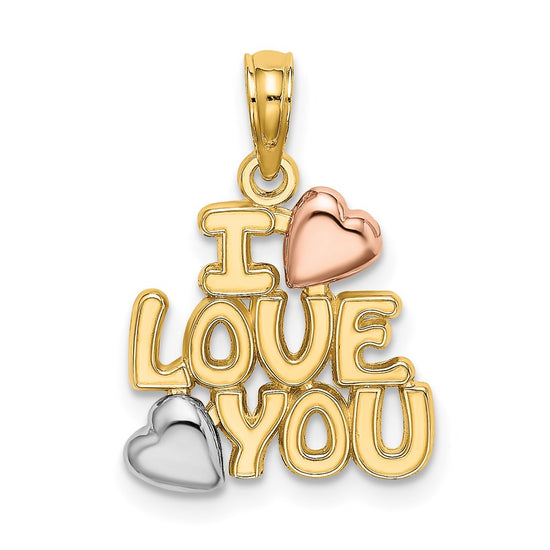 14k Two-tone with White Rhodium I LOVE YOU with Hearts Charm