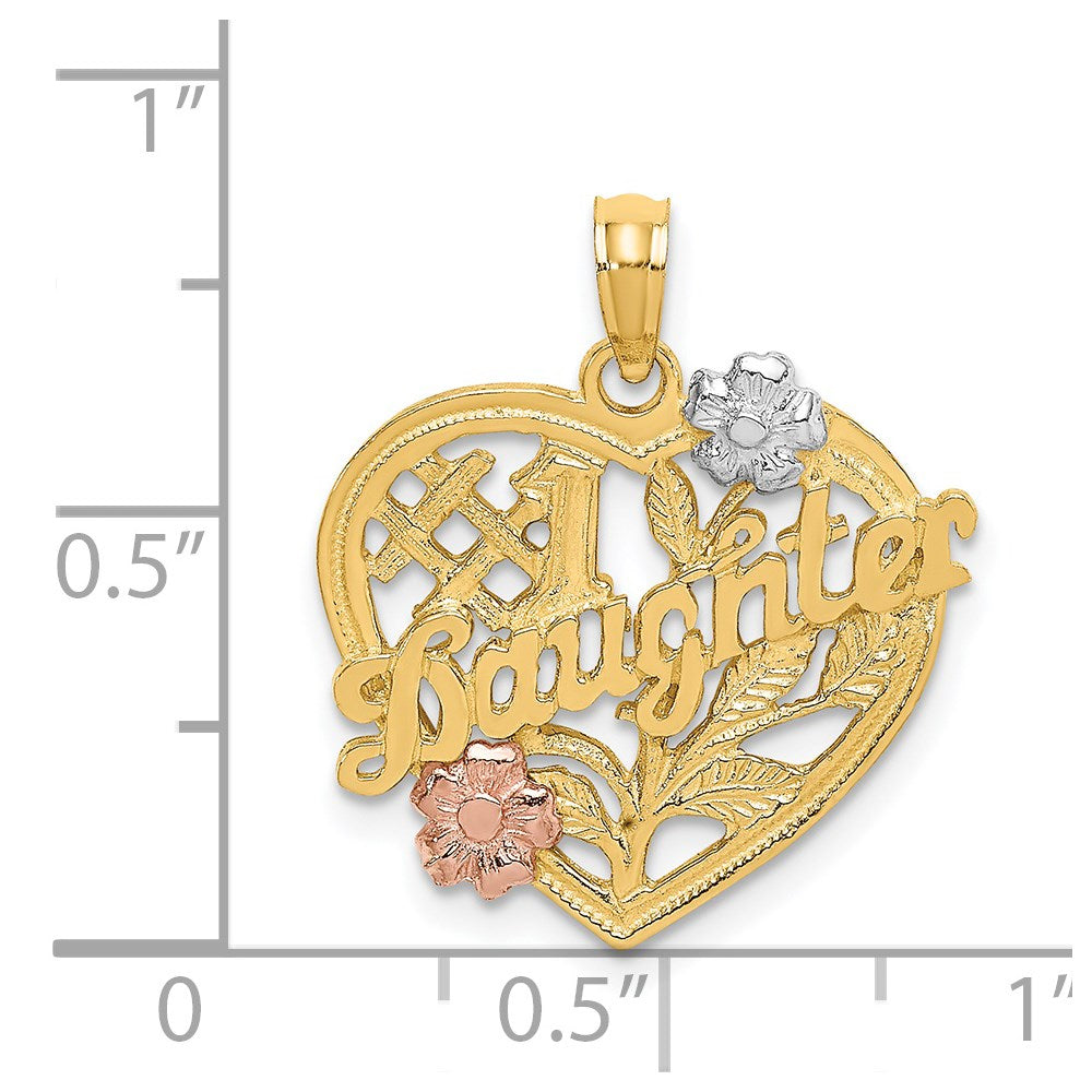 14k Two-tone with White Rhodium #1 DAUGHTER Heart Charm