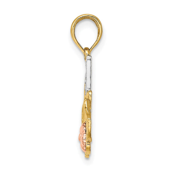 14k Two-tone with White Rhodium #1 MOM with Flower Charm