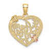 14k Two-tone and White Rhodium I LOVE YOU Heart with Flowers Charm