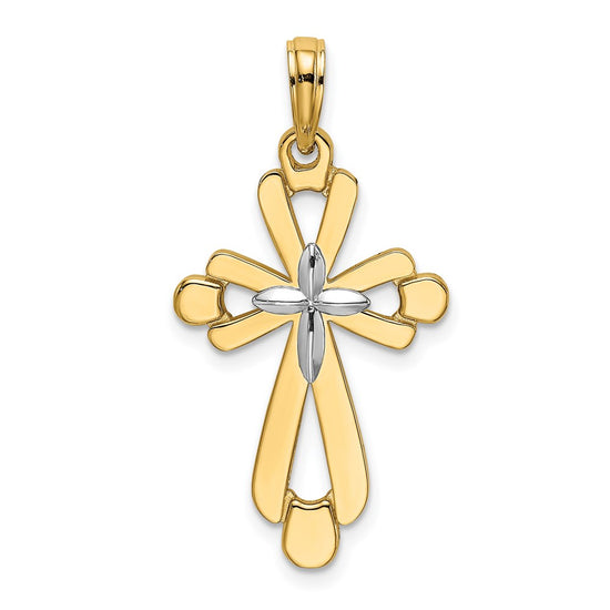14K and White Rhodium Polished Fancy Cross Charm