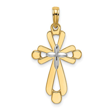 14K and White Rhodium Polished Fancy Cross Charm