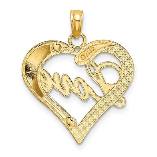 14k with White Rhodium Heart Diamond-cut LOVE Charm