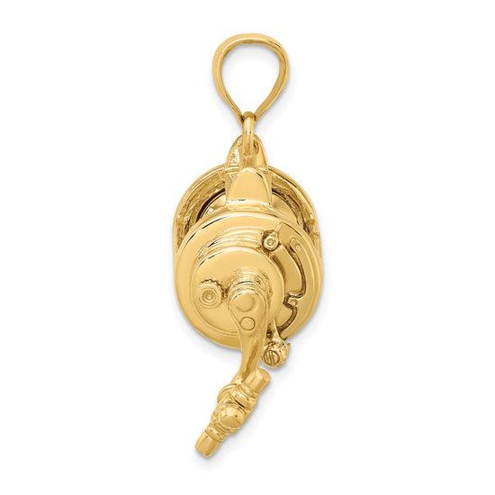 14K 3-D Fishing Reel with Moveable Handle Charm