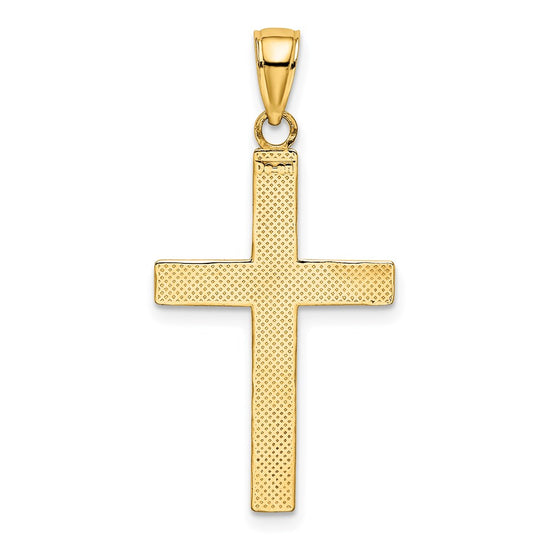 14K and White Rhodium Polished Tubular Cross Charm