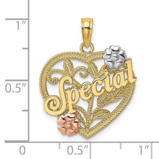 14k Two-tone with White Rhodium SPECIAL On Heart with Flowers Charm