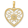 14k and White Rhodium Filigree Beaded Heart Charm