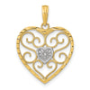 14k and White Rhodium Filigree Beaded Heart Charm