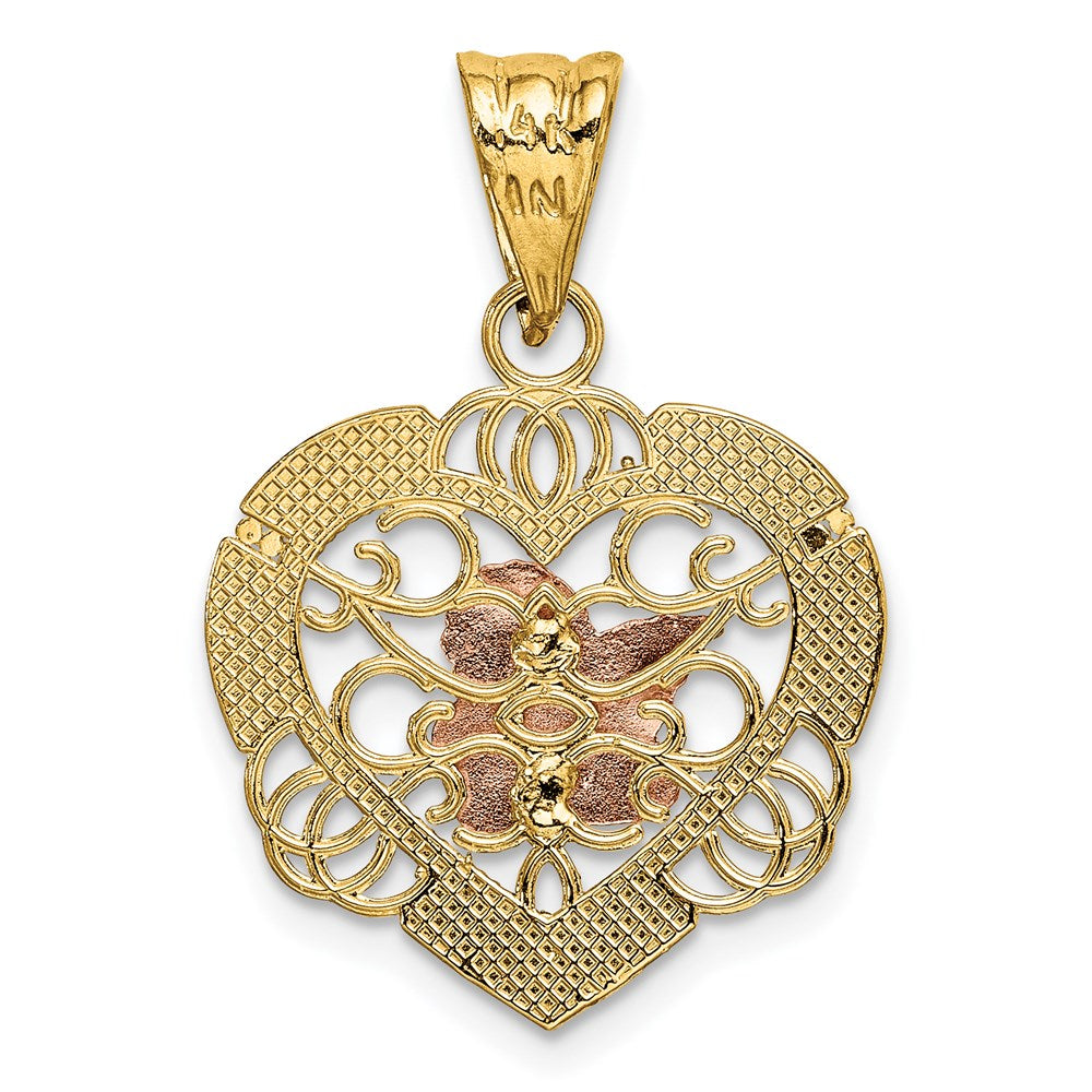 14K Two-tone with White Rhodium Angel In Heart Charm