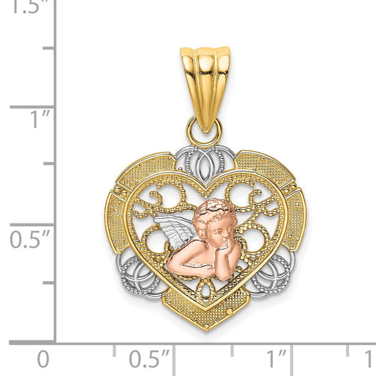 14K Two-tone with White Rhodium Angel In Heart Charm