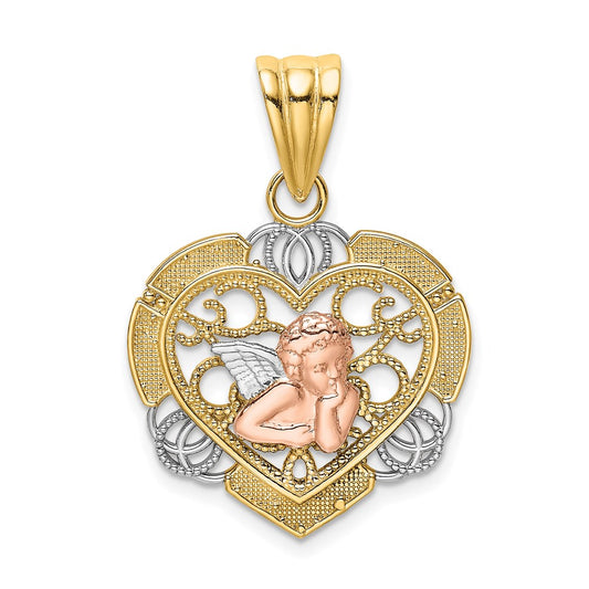 14K Two-tone with White Rhodium Angel In Heart Charm