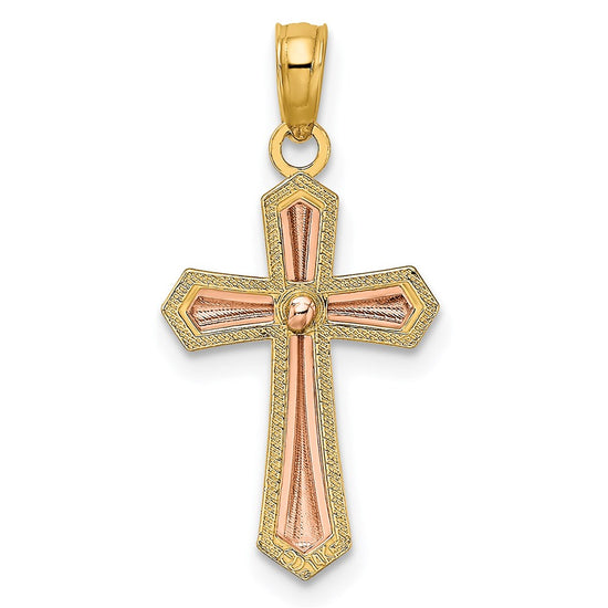 14K Two-tone Beaded Trim Cross Charm