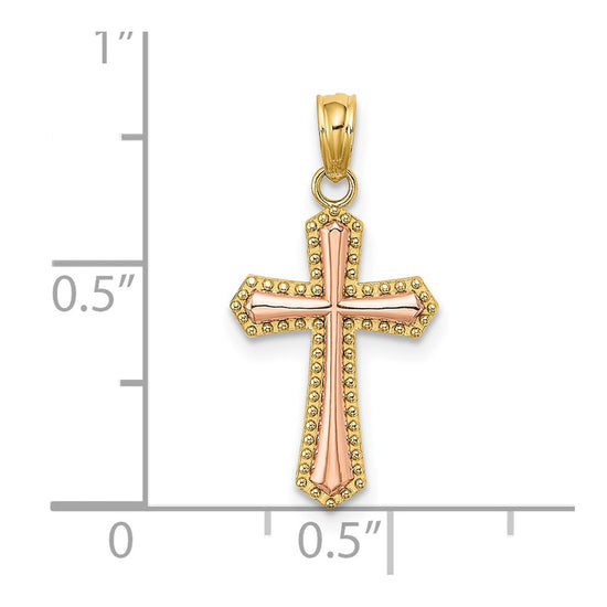 14K Two-tone Beaded Trim Cross Charm