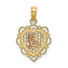 14K Two-tone and White Rhodium Small Angel In Scalloped Edge Heart Charm