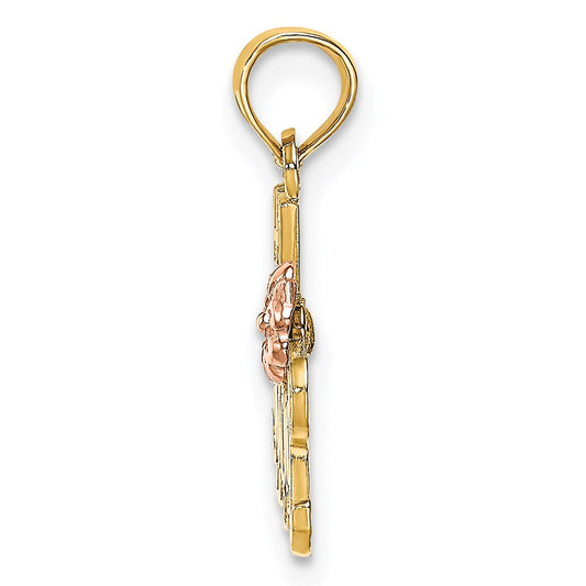 14k Two-Tone #1 MOM Script with Flower Charm