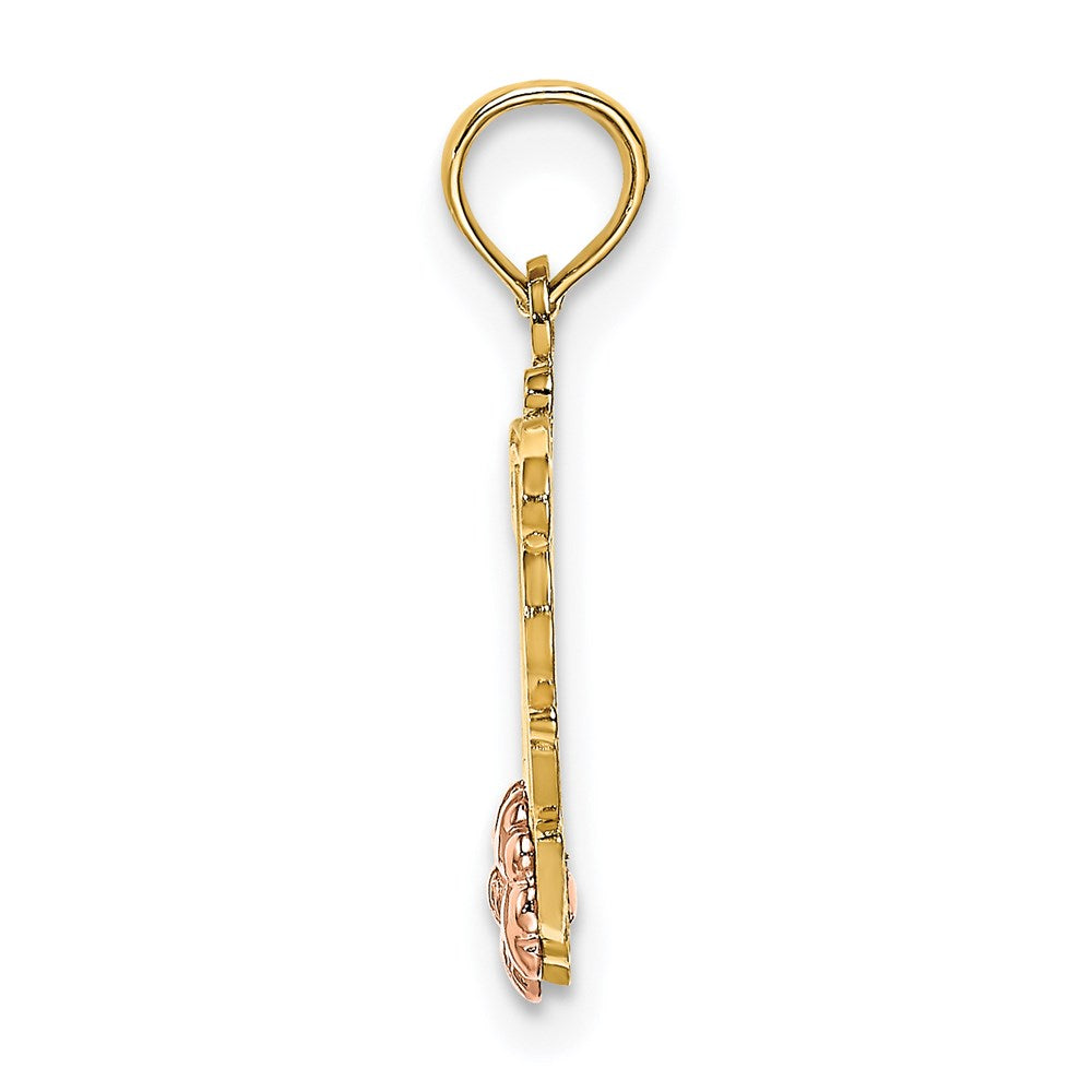 14k Two-Tone MOM Script with Flower Charm