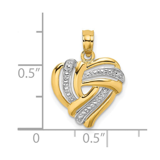 14k and White Rhodium Textured Heart Charm