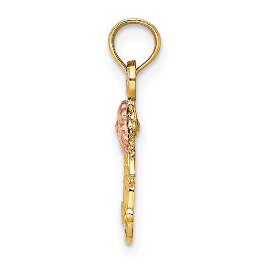 14k Two-Tone Textured Flower MOM Charm