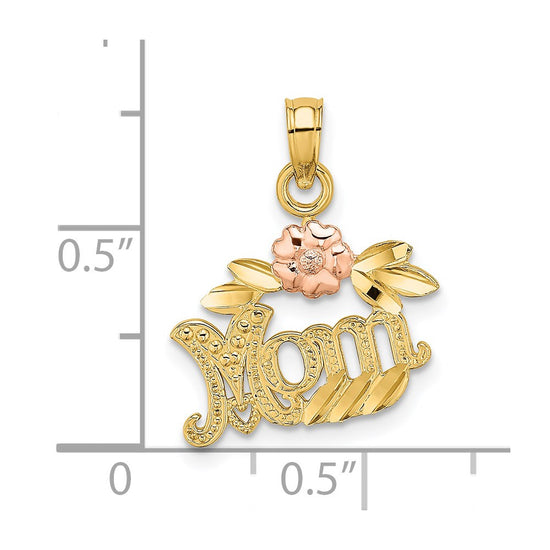 14k Two-Tone Textured Flower MOM Charm