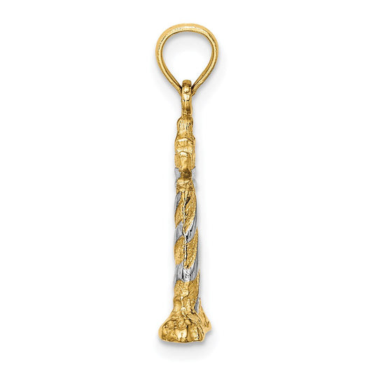 14K and White Rhodium 3-D Lighthouse Charm